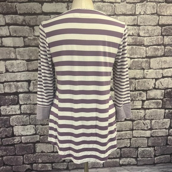 Chico's Purple & White Striped 3/4 Sleeve Tee Size Small - Picture 6 of 9